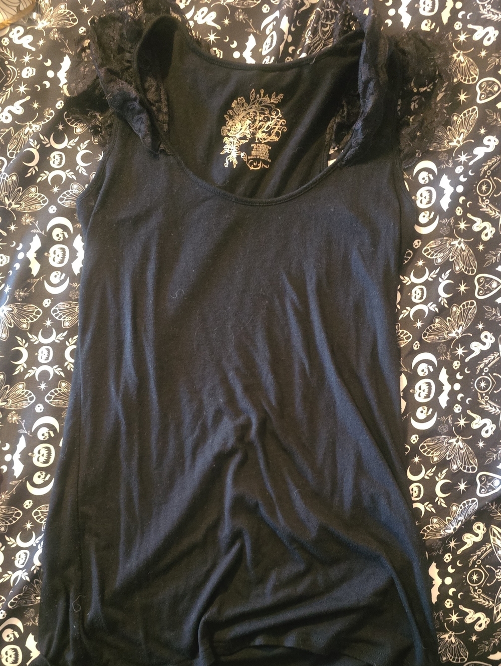 Poof! Black Lace Cap Sleeve Scoop Neck Tank
